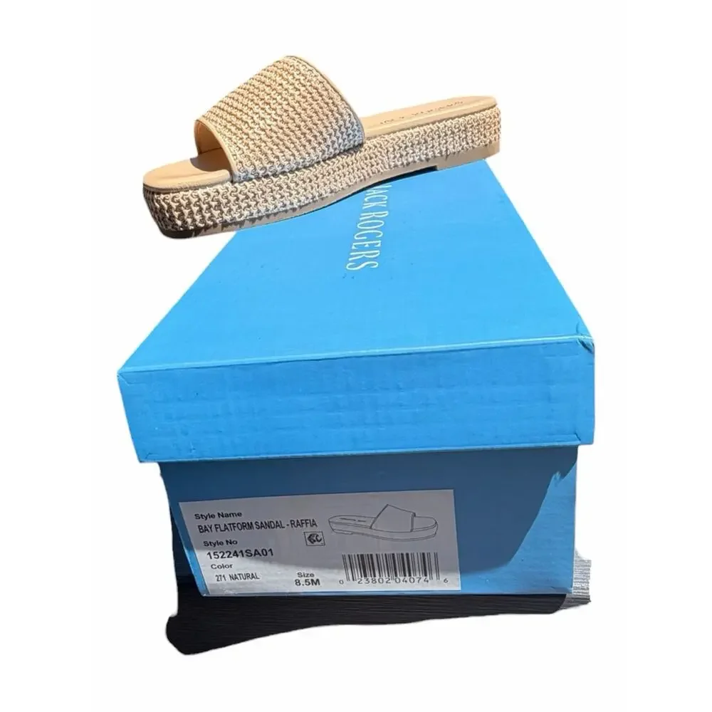 Jack Rogers Bay Raffia Flatform Slide Sandals Natural Size 8.5 NIB